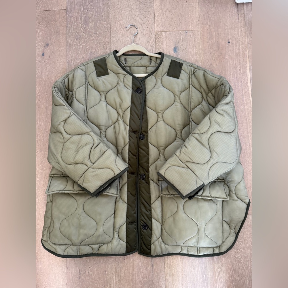 The Frankie Shop Quilted Utility Jacket in Olive Green